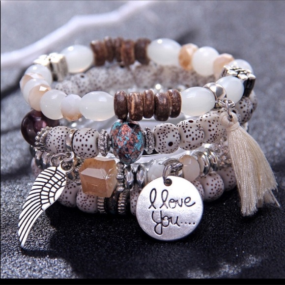 Boho Bead Stretch Stack Gypsy Tassel Bracelets - Picture 4 of 8